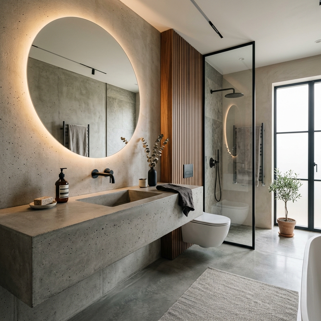 Baño de diseño con bacha de cemento